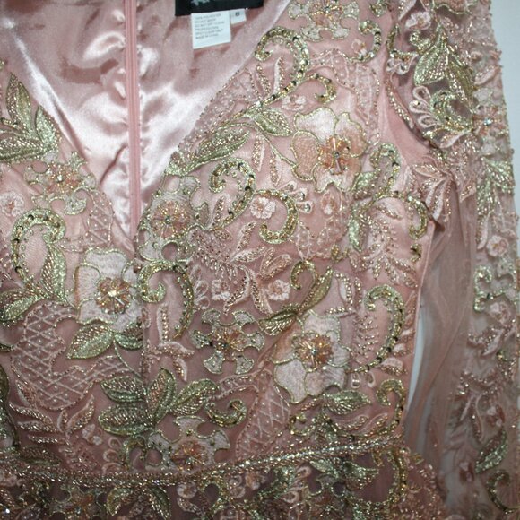 NWT MAC DUGGAL EMBROIDED LACE LONG SLEEVED ROSE GOLD GOWN SZ 8 11168 - Picture 5 of 9